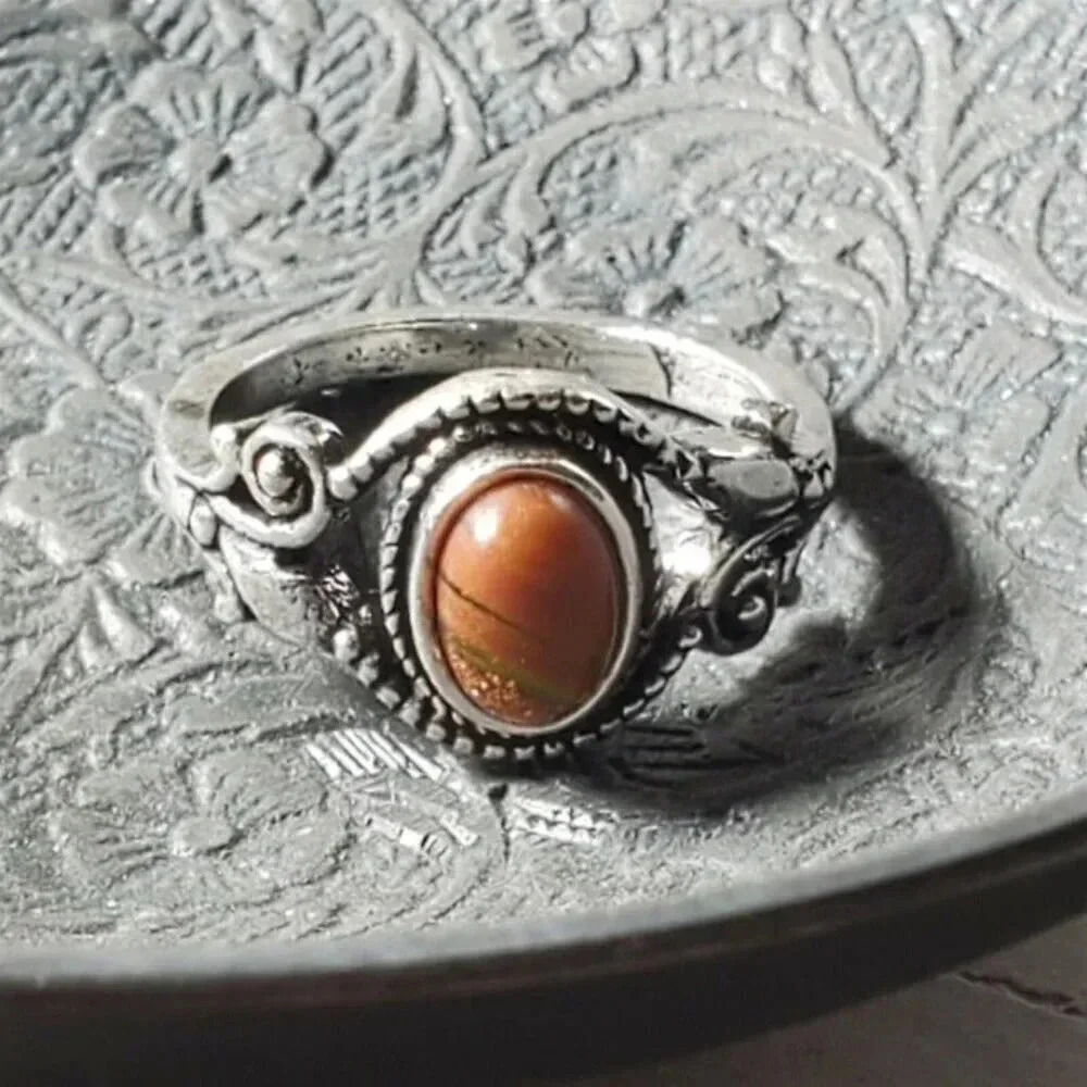Artisan India Mahogany Obsidian 925 Sterling Silver Plated Gemstone Ring Sz 6.75
